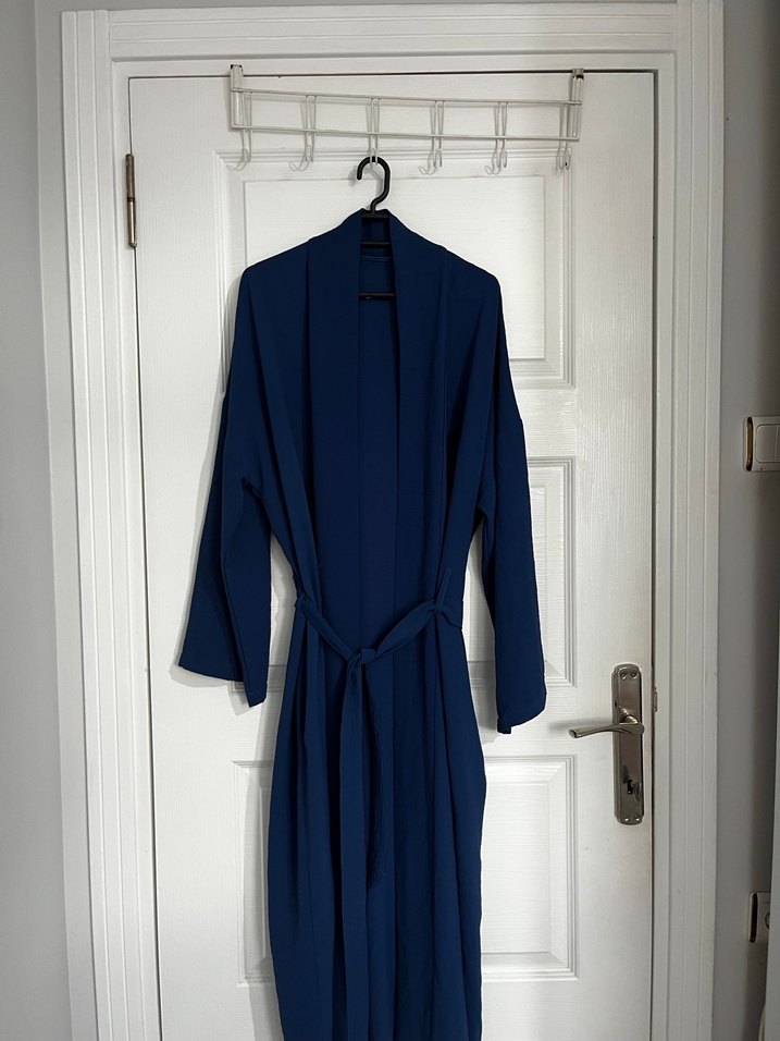 Lacivert Uzun Kadın İnce Kimono - Görsel 3