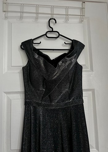 Antrasit Simli Uzun Kadın Abiye Elbise - Görsel 3