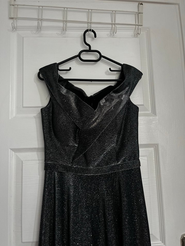 Antrasit Simli Uzun Kadın Abiye Elbise - Görsel 3