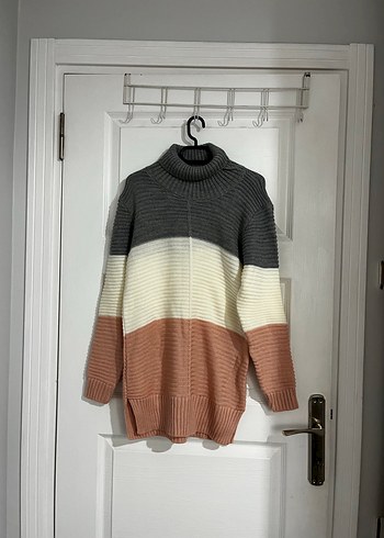 Boğazlı Çok Renkli Örgü Kadın Kazak - Görsel 2