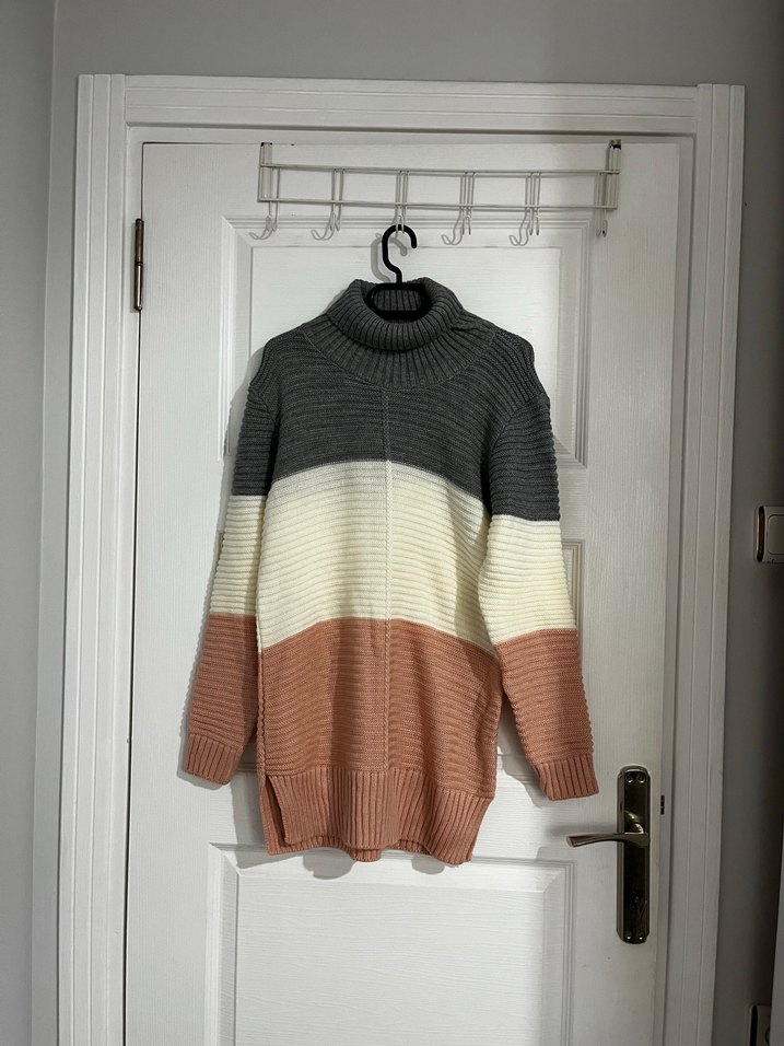 Boğazlı Çok Renkli Örgü Kadın Kazak - Görsel 2