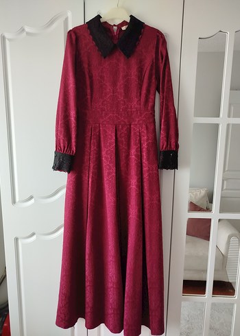 Diger Bordo Uzun Kollu Gotik Elbise