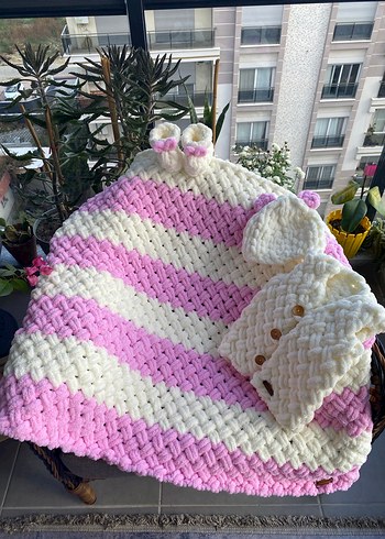 Pembe Örgü Bebek battaniye takımı - Görsel 2