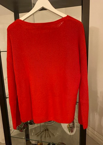 Kırmızı Triko Kadın Kazak, Uzun Kollu, Salaş - Görsel 3