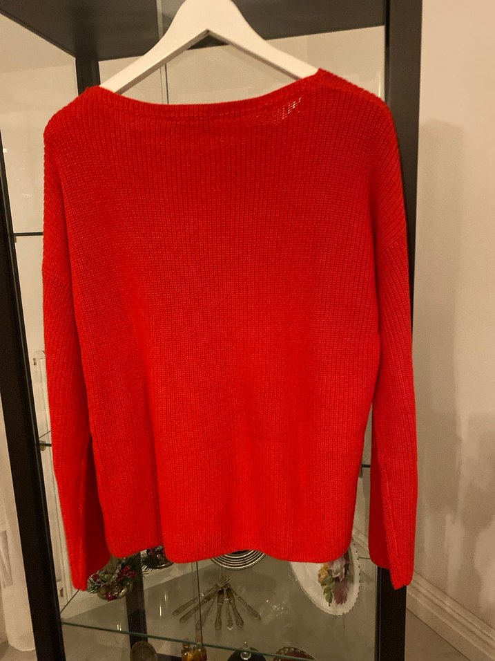 Kırmızı Triko Kadın Kazak, Uzun Kollu, Salaş - Görsel 3