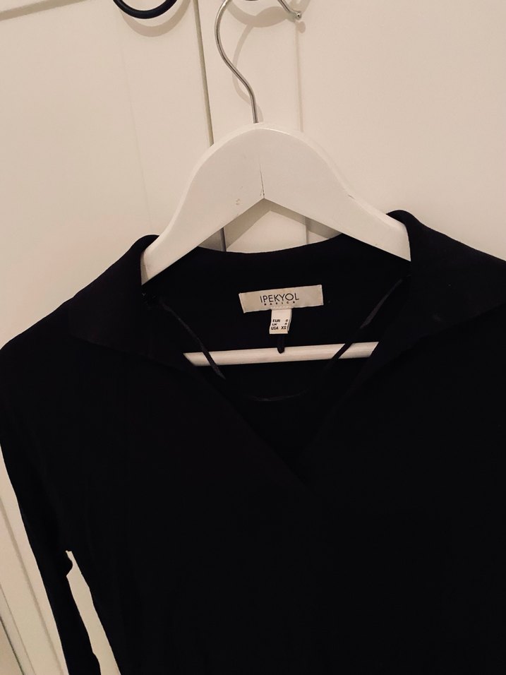 Siyah Uzun Kollu dokuma Kadın Kazak - Görsel 2