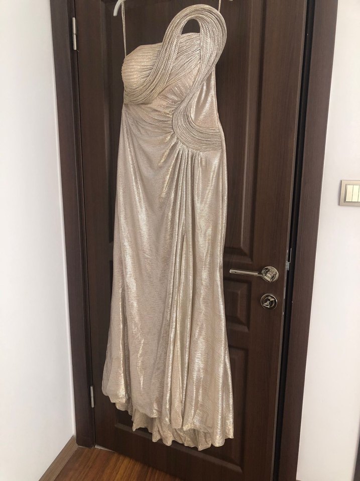 Bej Drapeli Uzun Abiye Elbise - Görsel 2