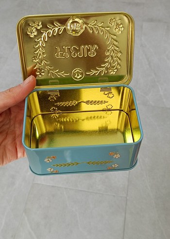 Mavi Çiçek Desenli Metal Toz Kutusu - Görsel 3