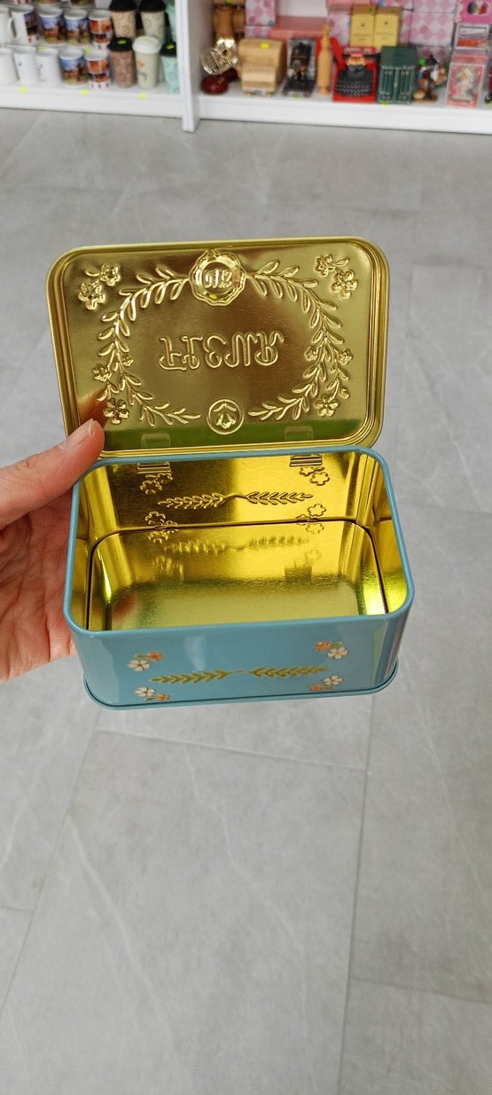 Mavi Çiçek Desenli Metal Toz Kutusu - Görsel 3