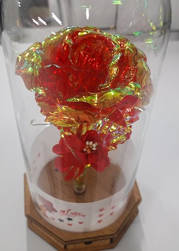 Renkli Kırmızı Gül Dekoratif Cam Fanus - Görsel 3