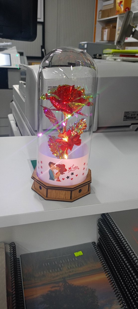 Renkli Kırmızı Gül Dekoratif Cam Fanus - Görsel 2