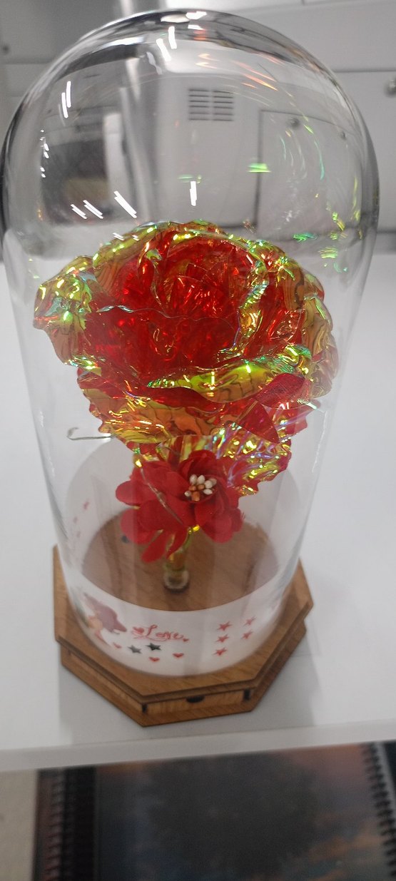 Renkli Kırmızı Gül Dekoratif Cam Fanus - Görsel 3