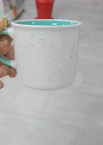 Turkuaz Kulplu Çiçek Desenli Seramik Kupa - Görsel 3