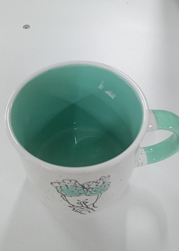 Turkuaz Kulplu Çiçek Desenli Seramik Kupa - Görsel 2