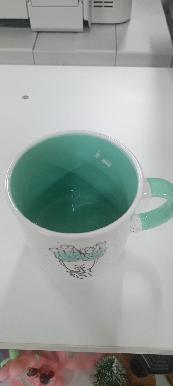 Turkuaz Kulplu Çiçek Desenli Seramik Kupa - Görsel 2