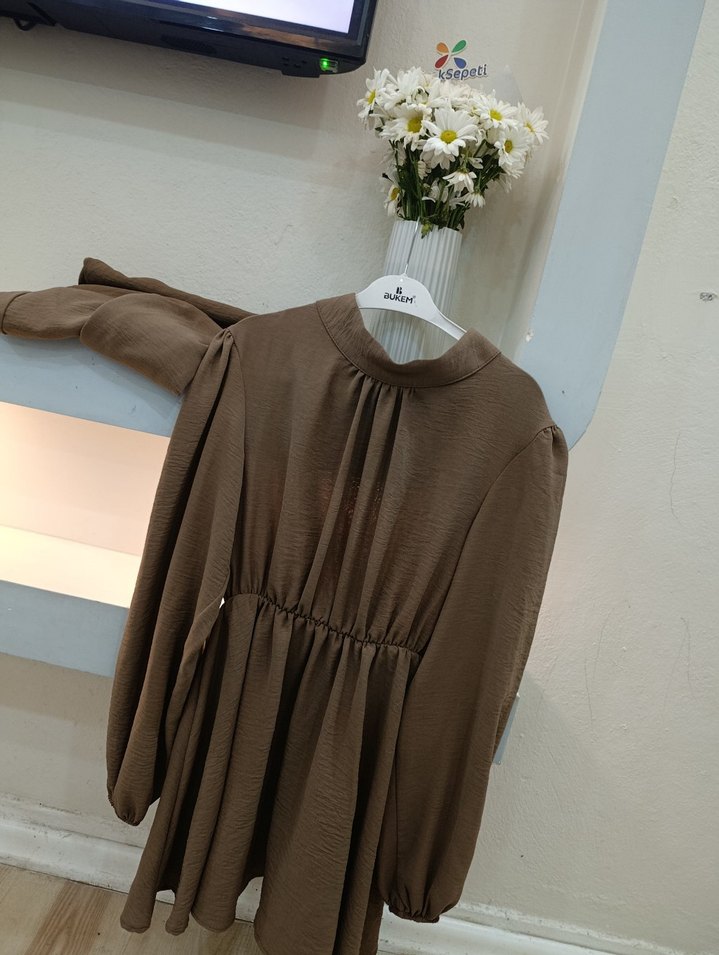 Drapeli Kahverengi Hamile Bluzu - Görsel 3