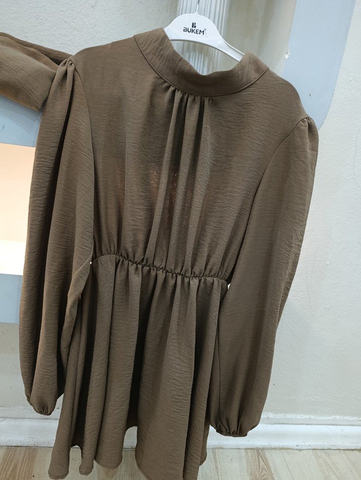 Drapeli Kahverengi Hamile Bluzu - Görsel 2