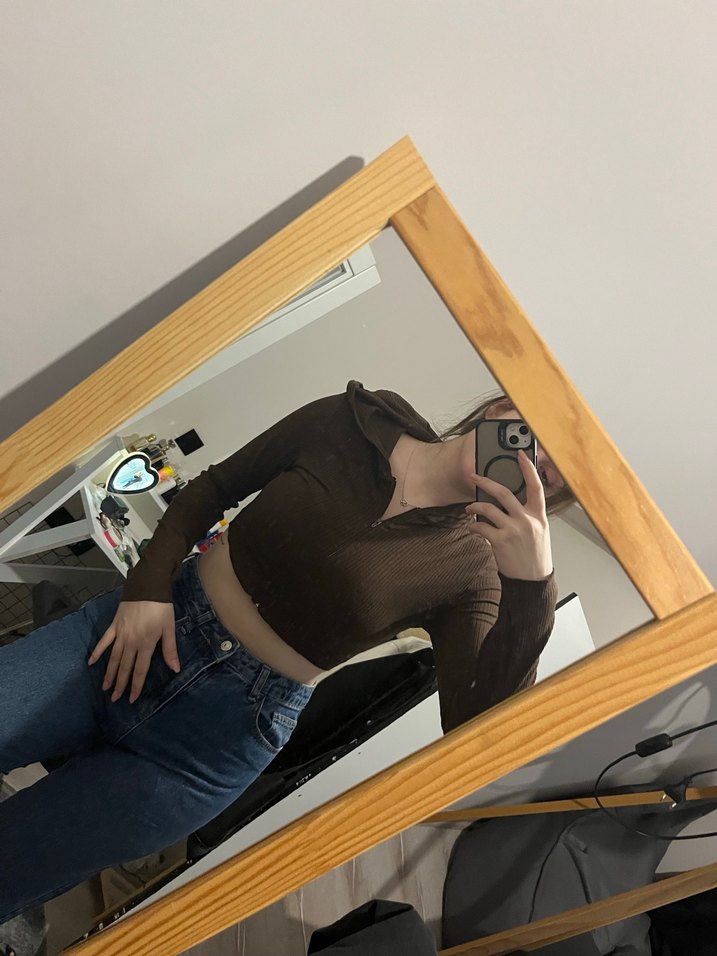 Kahverengi Fermuarlı Uzun Kollu Kadın Kazak - Görsel 2