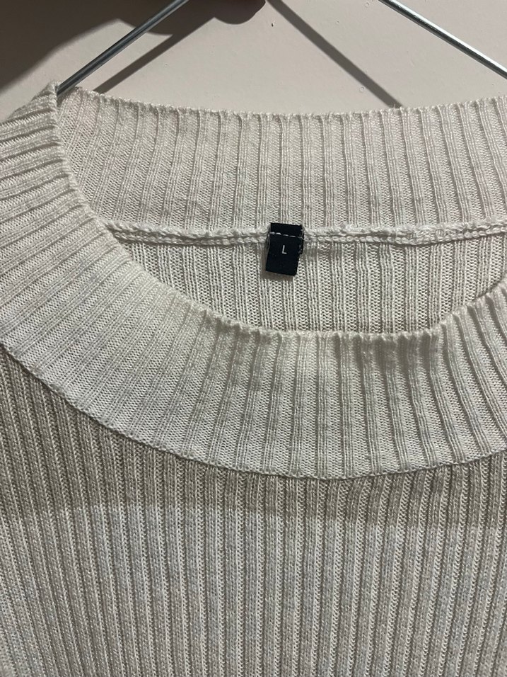 Bej Gri Çizgili Kadın Triko Kazak - Görsel 2