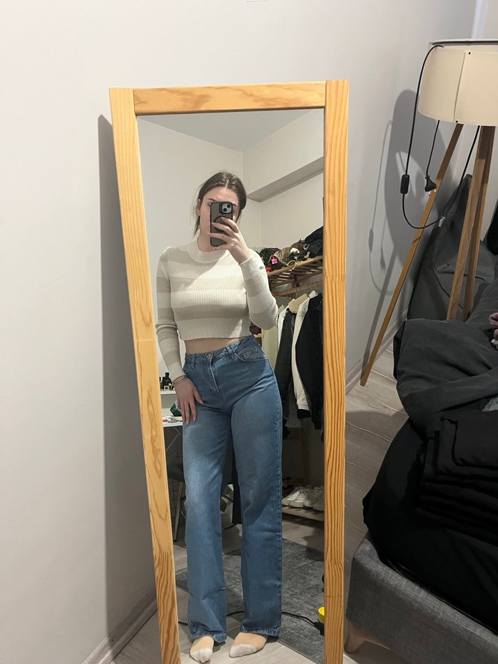 Gri Kadın düz Paça Jean - Görsel 2