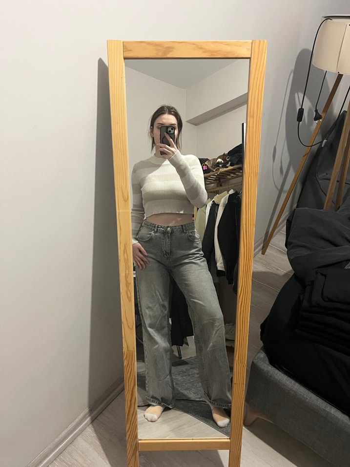 Gri Denim Kadın Normal Boy Jean - Görsel 4