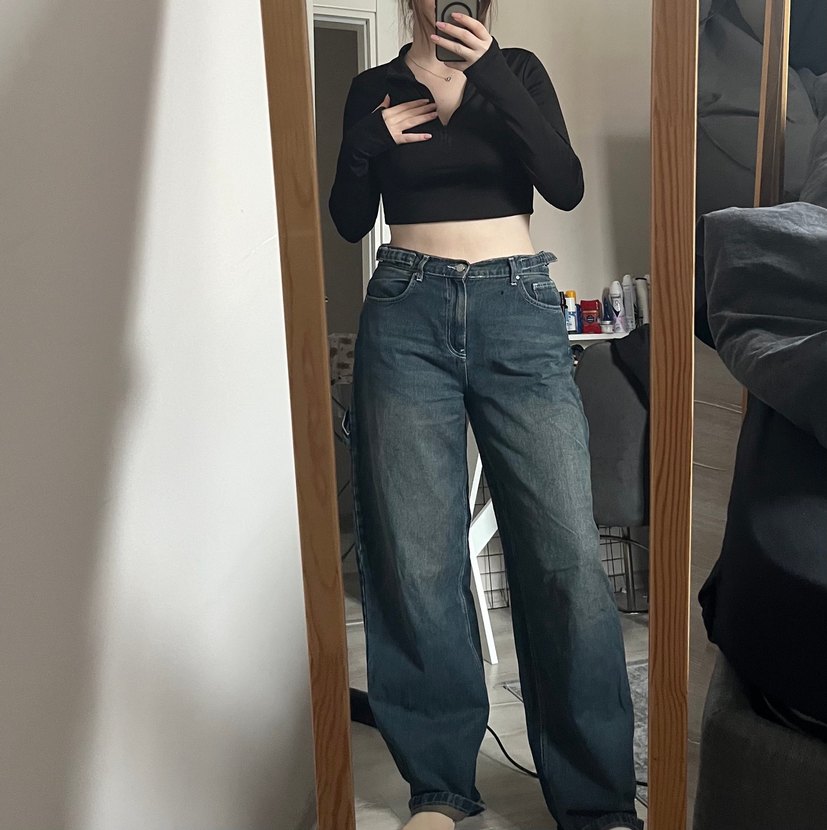 Kadın Siyah Bol Kesim Midi Boy Denim Jean - Görsel 2