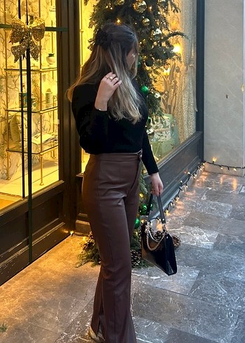 Bershka Kahverengi Suni  Deri Pantolon - Görsel 7