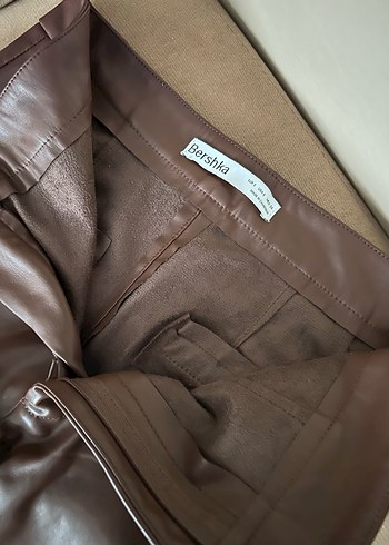 Bershka Kahverengi Suni  Deri Pantolon - Görsel 2