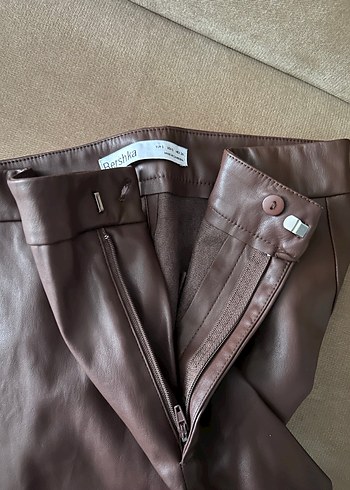 Bershka Kahverengi Suni  Deri Pantolon - Görsel 4