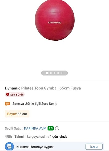  Beden Renk 65 cm Pilates Topu ve pompa-sıfır- Dynamic Gymball