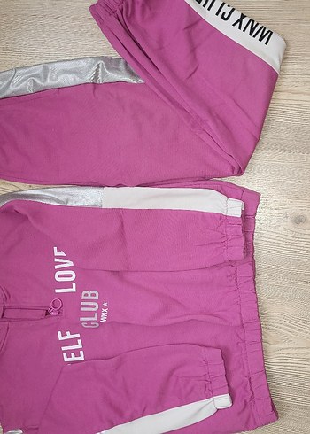 10 Yaş Beden Gri Detaylı Pembe Kadın Spor Eşofman Altı