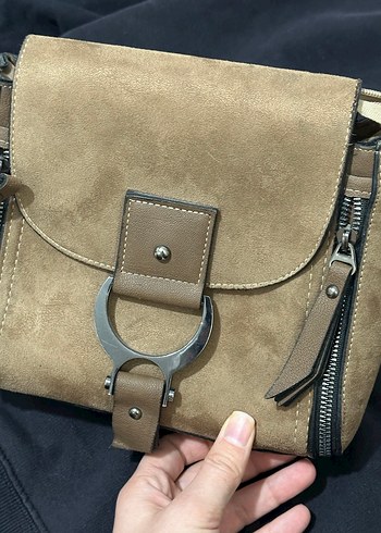 Bej Süet Tokalı Kadın Çanta - Görsel 4