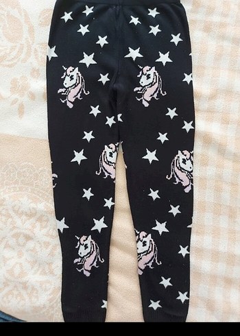 Kız Çocuk Siyah Unicorn Desenli Triko Tayt