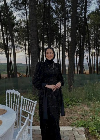 Drapeli Siyah Uzun Kol Gotic Abiye Elbise