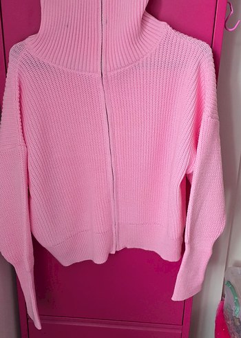Trendyol & Milla Pembe Fermuarlı Fit Kesim Kadın Triko