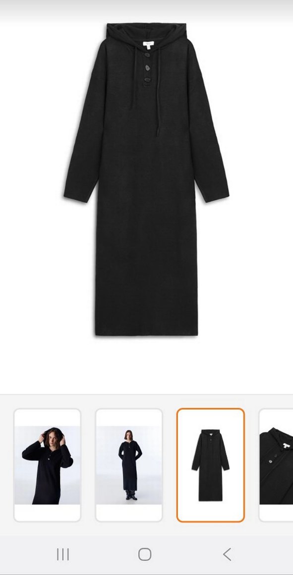 Düğmeli Siyah Kadın Kapüşonlu Elbise - Görsel 2