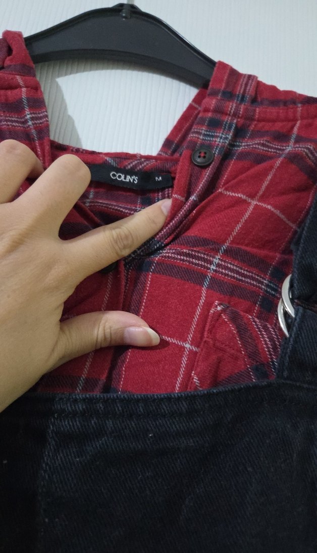 Düğmeli Siyah Denim Midi Tulum - Görsel 2