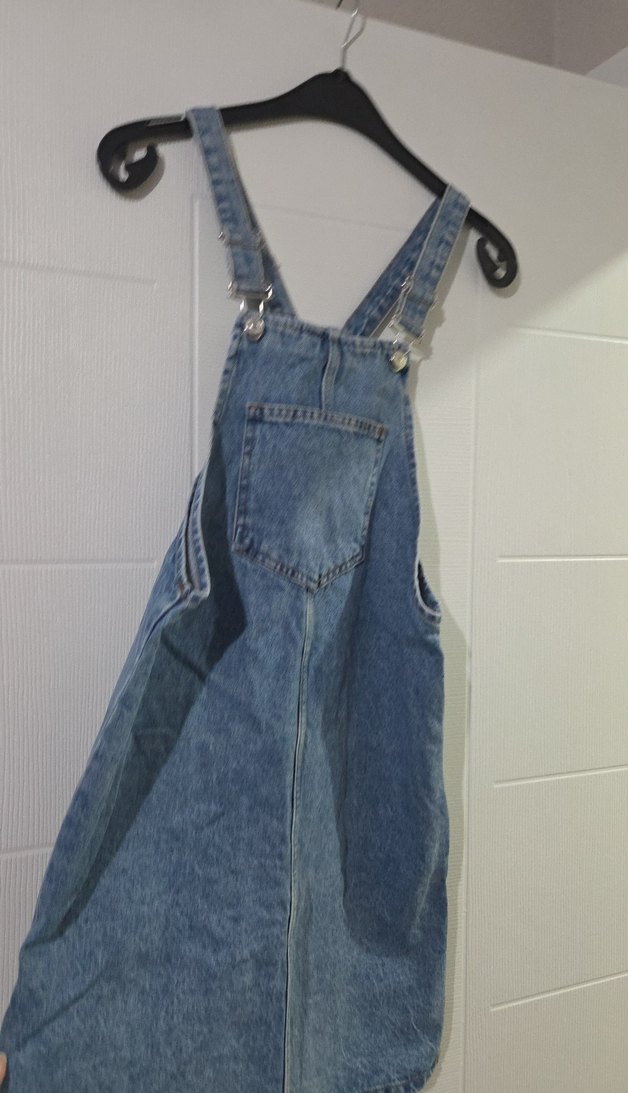 Sivri Askılı Gri Denim Midi Tulum - Görsel 2