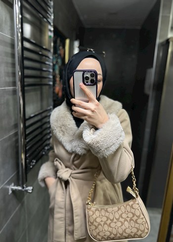 Kürk Detaylı Camel Süet Kadın Trençkot - Görsel 3