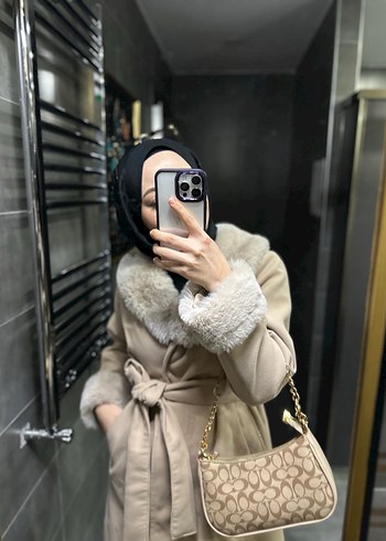 Kürk Detaylı Camel Süet Kadın Trençkot - Görsel 4