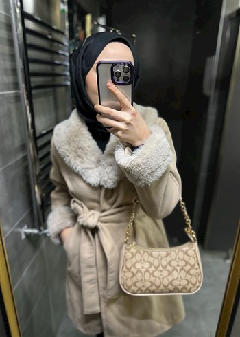 Kürk Detaylı Camel Süet Kadın Trençkot - Görsel 5