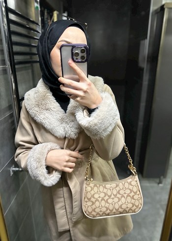 Kürk Detaylı Camel Süet Kadın Trençkot - Görsel 6
