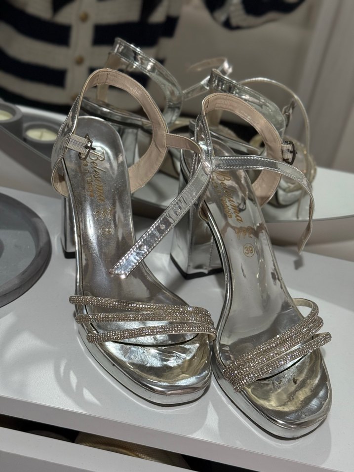 Gri Yılan Desenli Platform Topuklu Abiye Ayakkabı - Görsel 2