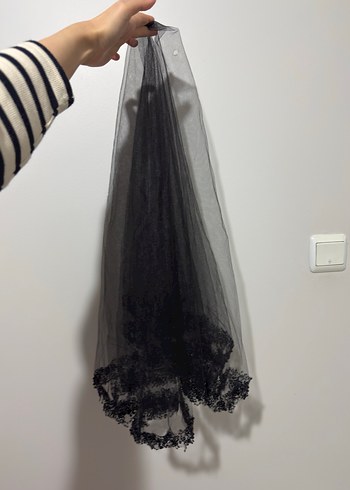 Dantel Detaylı Siyah gelin duvağı - Görsel 5