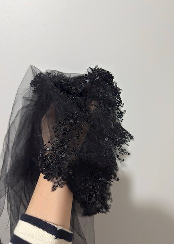 Dantel Detaylı Siyah gelin duvağı - Görsel 2