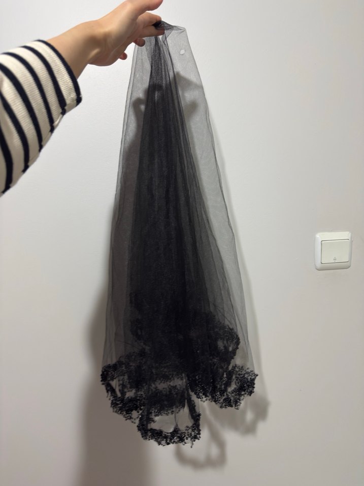 Dantel Detaylı Siyah gelin duvağı - Görsel 5