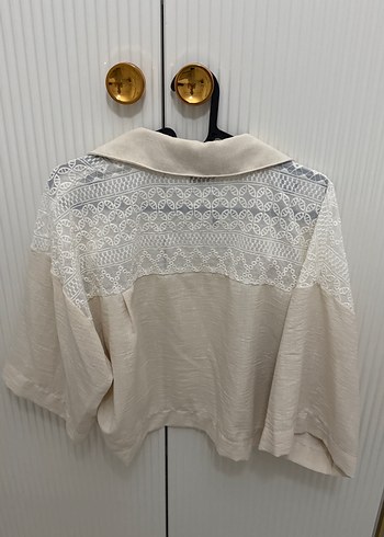 xl Beden beyaz Renk Kadın Beyaz Nakışlı Kısa Kot Gömlek