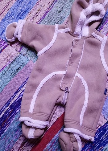 3 Ay Beden Kız Bebek Düğmeli Kahverengi Kış Tulumu