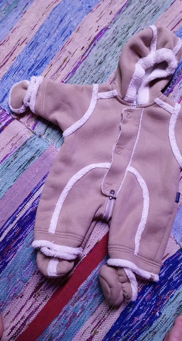 Kız Bebek Düğmeli Kahverengi Kış Tulumu - Görsel 3