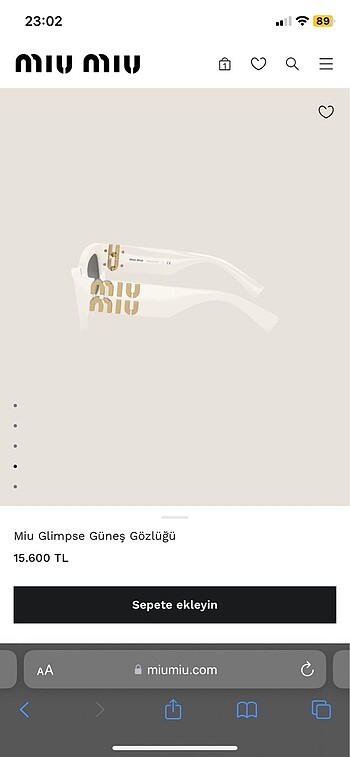 Beden beyaz Renk MİU MİU ORİJİNAL GÜNEŞ GÖZLÜĞÜ